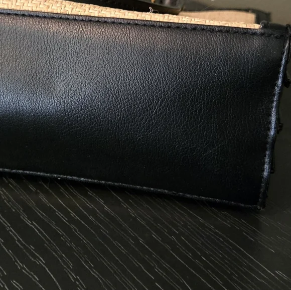 Victoria's Secret Structured Satchel Straw Tote Black Tan Women Crossbody NWOT - Picture 14 of 16